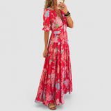 Minelda | Elegantes Blumen V-Ausschnitt Kleid