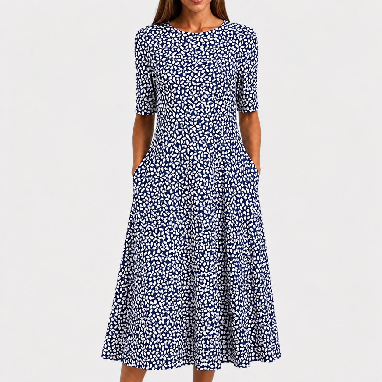 Adelina | Kleid mit Blumen-Zweigen-Print und A-Linie