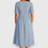 Cecily | Robe Midi Rayée avec Détails Bouton et Poches