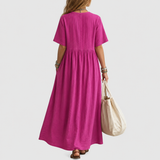 Elowen | Robe Maxi en Lin à Col V Plissé