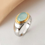 Bague en Pierre de Lune Verte Rétro