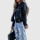 Annegret | Kurze Bikerjacke in Schwarz