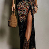 Christiane™ | Elegantes Boho-Maxikleid mit Orient-Ornament in Schwarz