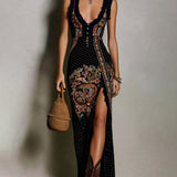 Christiane™ | Elegantes Boho-Maxikleid mit Orient-Ornament in Schwarz