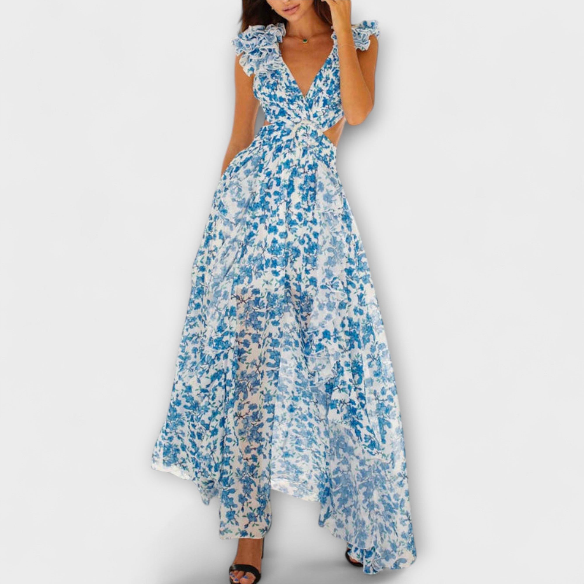 Elin - Robe maxi avec volants et détails découpés