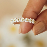 Bague réglable en argent et émail peint à la main avec des marguerites