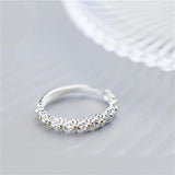 Bague réglable en argent et émail peint à la main avec des marguerites
