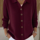 Dorothea | Weinrote Strickjacke mit Kragen