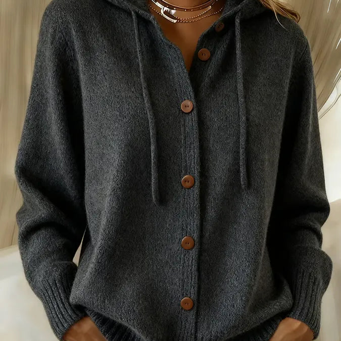 Christel | Weiche Kapuzen-Strickjacke mit Knopfleiste