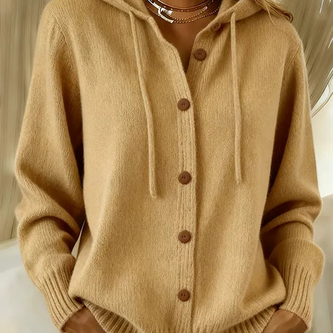 Christel | Weiche Kapuzen-Strickjacke mit Knopfleiste