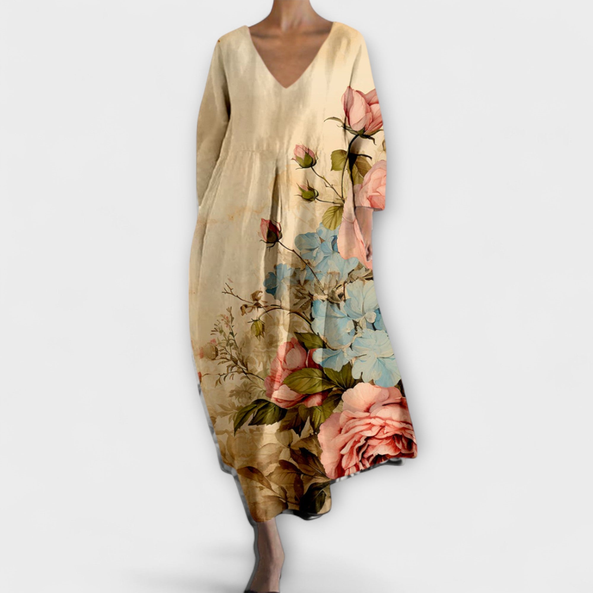 Fiona - Robe longue et colorée avec décolleté en V