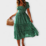 Robe Maxie à Manches Bouffantes avec Motif Floral Vintage