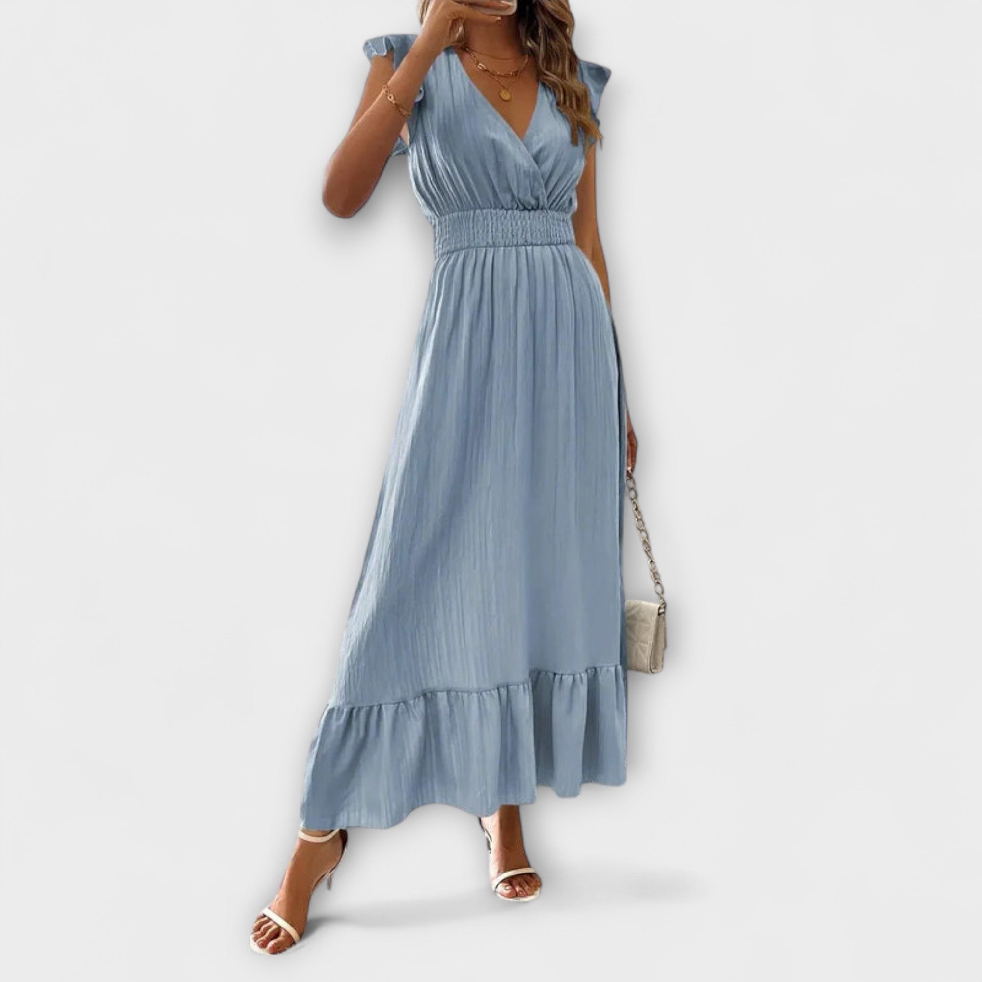 Poète - Robe maxi avec manches volantées et décolleté en V profond