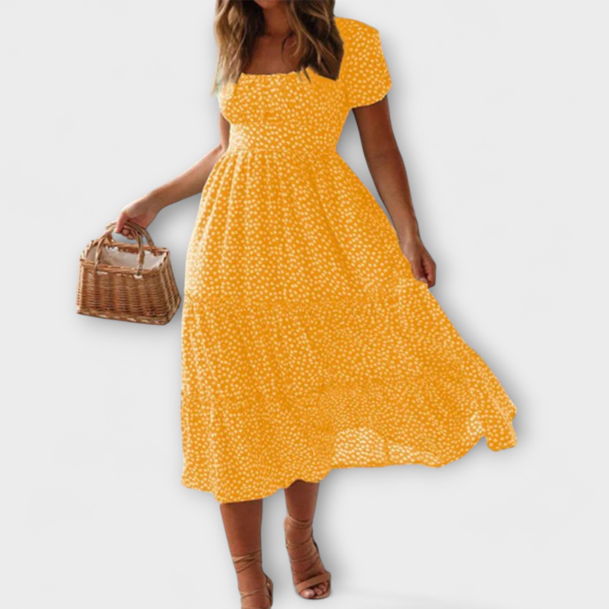 Robe Maxie à Manches Bouffantes avec Motif Floral Vintage