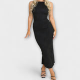 Robe longue sans manches froncée chic