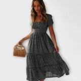 Robe Maxie à Manches Bouffantes avec Motif Floral Vintage