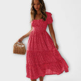 Robe Maxie à Manches Bouffantes avec Motif Floral Vintage