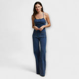 Julie - Combinaison en Denim Évasée avec Détail de Lien