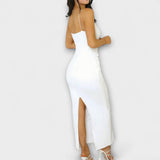 Robe longue sans manches froncée chic