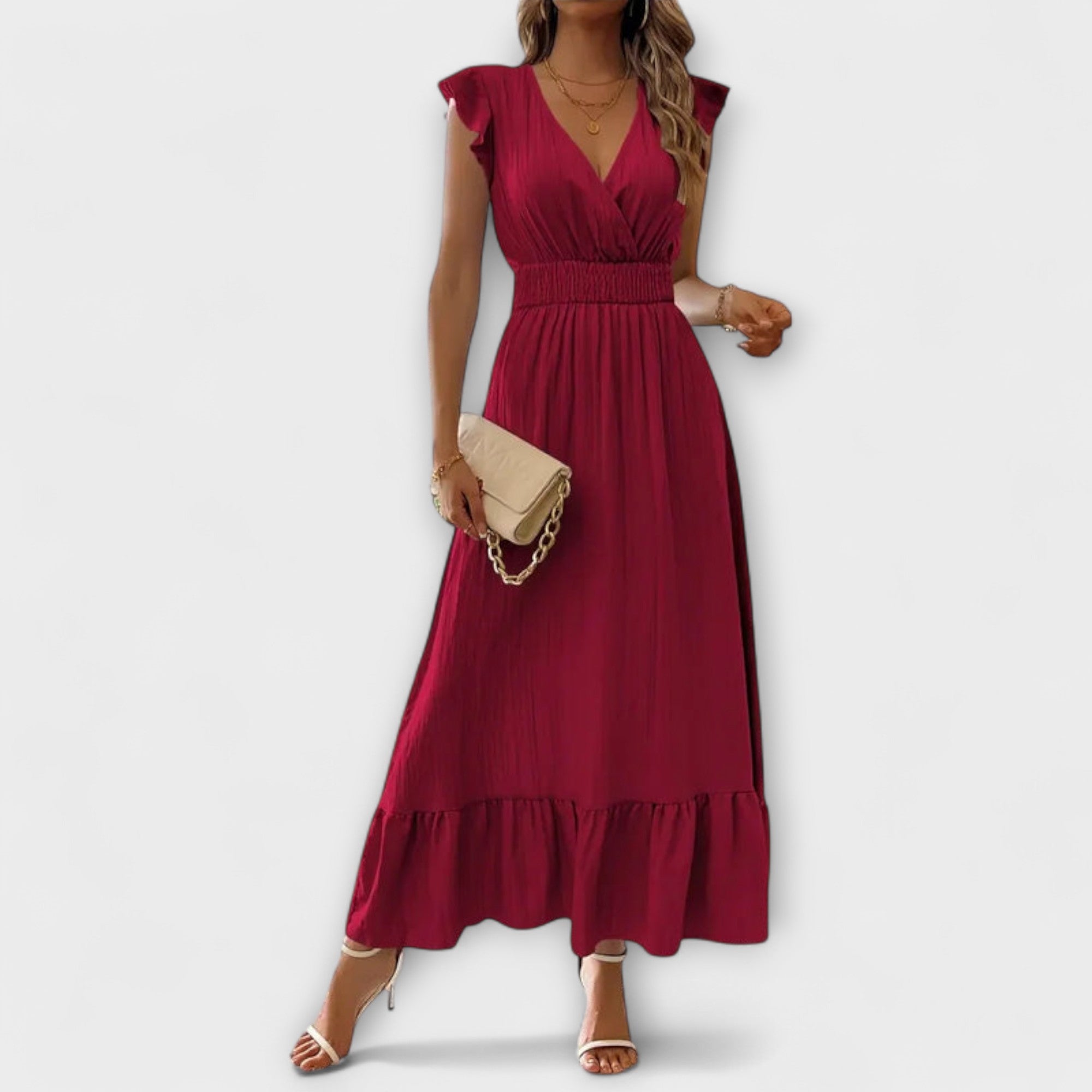 Poète - Robe maxi avec manches volantées et décolleté en V profond