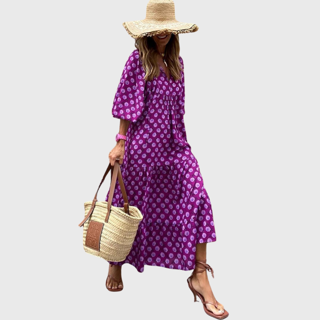 Fleur | Robe Maxi Évasée Décontractée avec Manches Kimono