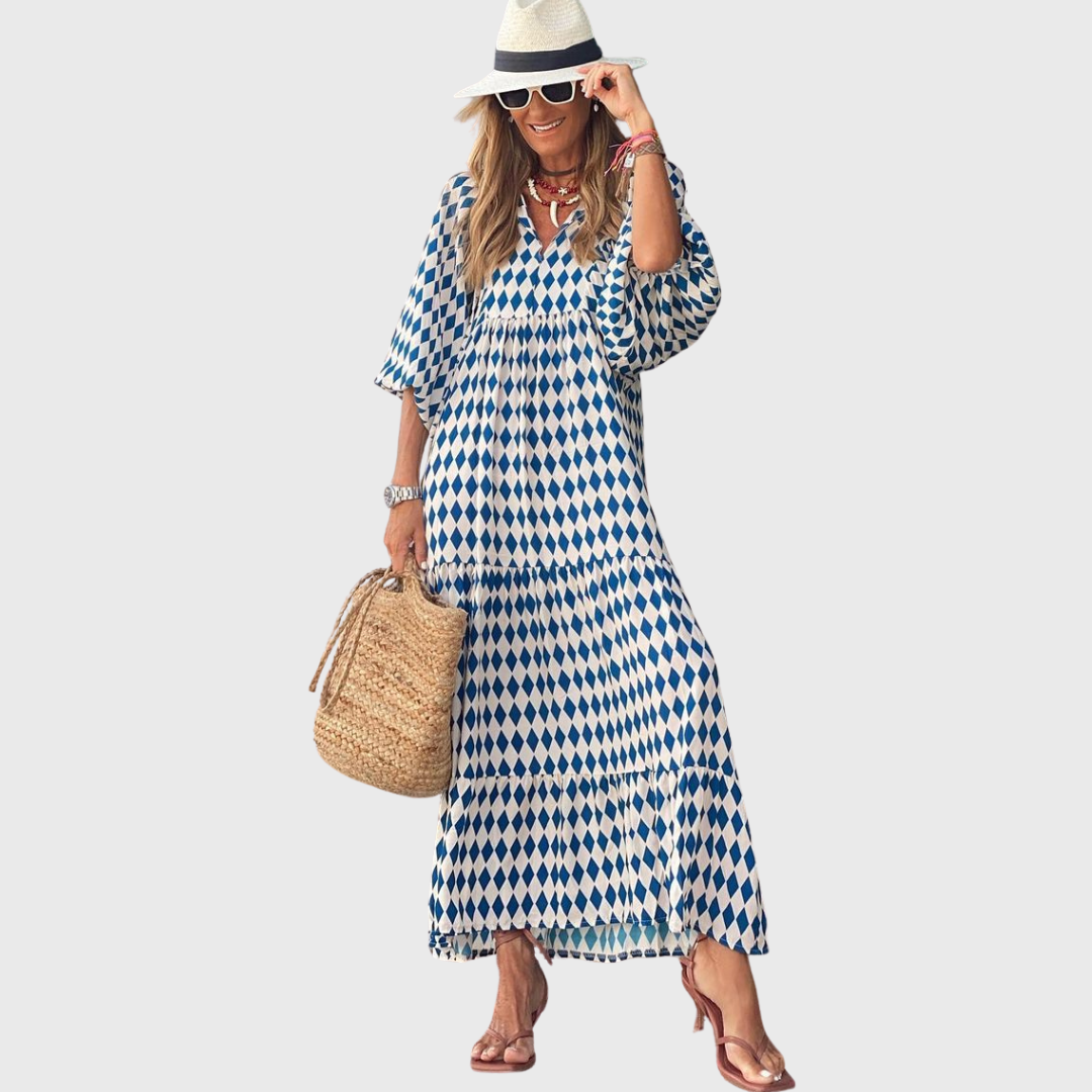 Fleur | Robe Maxi Évasée Décontractée avec Manches Kimono
