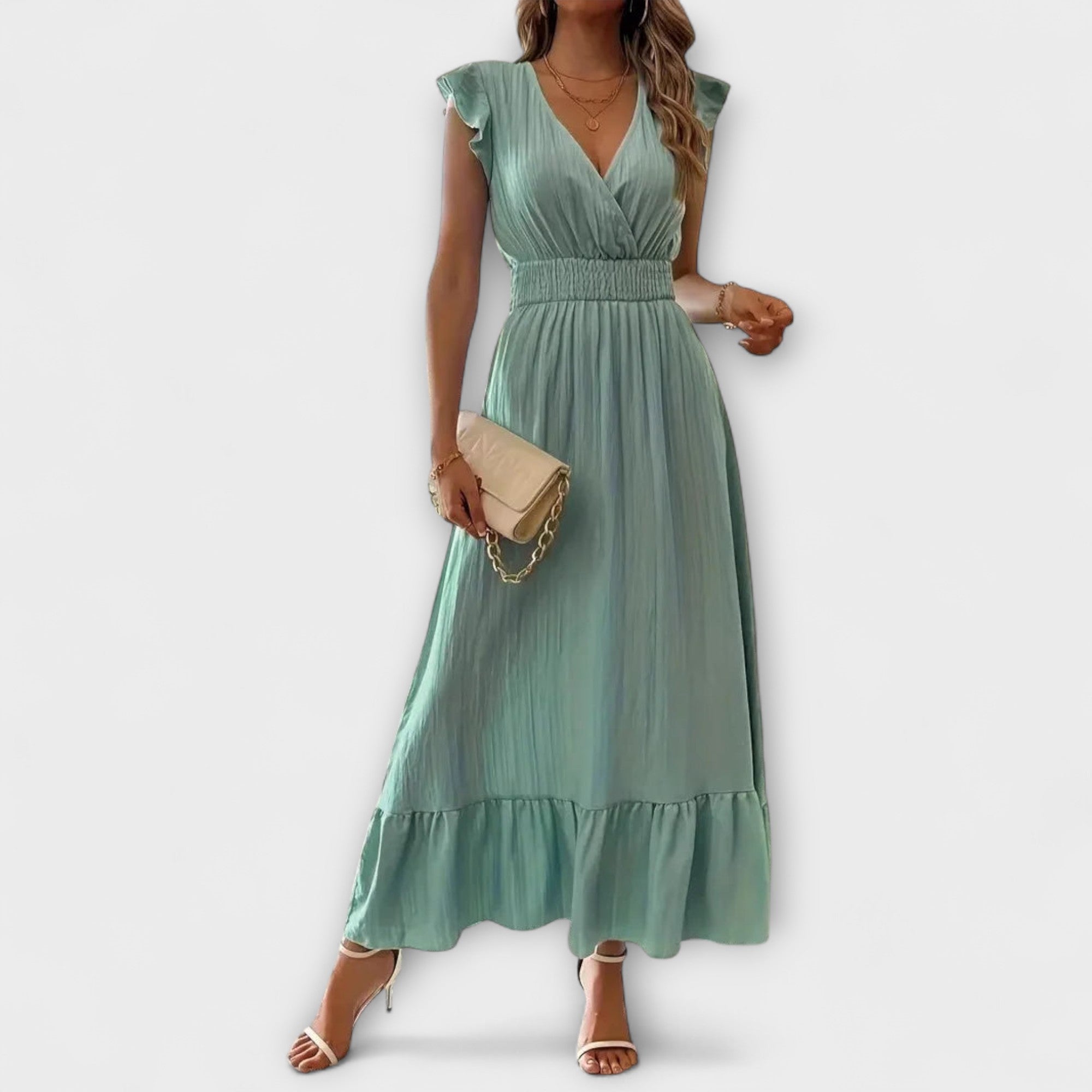 Poète - Robe maxi avec manches volantées et décolleté en V profond