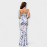 Thalia - Robe de bal à imprimé floral avec bretelles nouées