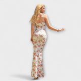 Thalia - Robe de bal à imprimé floral avec bretelles nouées