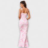 Thalia - Robe de bal à imprimé floral avec bretelles nouées