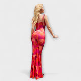 Thalia - Robe de bal à imprimé floral avec bretelles nouées