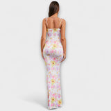 Thalia - Robe de bal à imprimé floral avec bretelles nouées