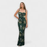 Thalia - Robe de bal à imprimé floral avec bretelles nouées