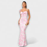 Thalia - Robe de bal à imprimé floral avec bretelles nouées