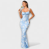 Thalia - Robe de bal à imprimé floral avec bretelles nouées