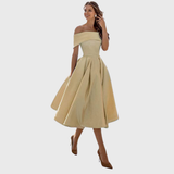 Romy - Élégante Robe Maxi Drapée Off-the-Shoulder