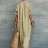Manelle | Lange Olivgrüne Robe mit Minimalistischem Design
