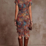 Ingrid™ | Elegantes Boho-Midikleid mit Aquarell-Print und V-Ausschnitt
