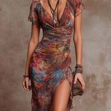 Ingrid™ | Elegantes Boho-Midikleid mit Aquarell-Print und V-Ausschnitt