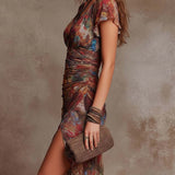 Ingrid™ | Elegantes Boho-Midikleid mit Aquarell-Print und V-Ausschnitt