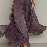 Lila Keyhole-Ausschnitt Chiffon Kleid mit Spitzenbesatz