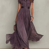 Lila Keyhole-Ausschnitt Chiffon Kleid mit Spitzenbesatz