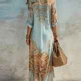 Urlaubsblaues Floralprint-Maxikleid