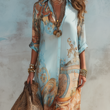 Urlaubsblaues Floralprint-Maxikleid
