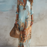 Urlaubsblaues Floralprint-Maxikleid