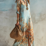 Urlaubsblaues Floralprint-Maxikleid
