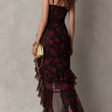 Renate™ | Elegantes Boho-Maxikleid mit Rosen-Print und Rüschen
