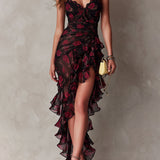 Renate™ | Elegantes Boho-Maxikleid mit Rosen-Print und Rüschen