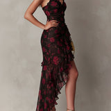 Renate™ | Elegantes Boho-Maxikleid mit Rosen-Print und Rüschen