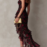 Renate™ | Elegantes Boho-Maxikleid mit Rosen-Print und Rüschen